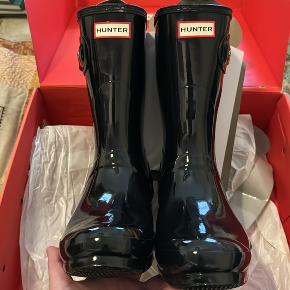 NIB HUNTER women’s original short gloss black rain boots size 10 - Picture 2 of 6